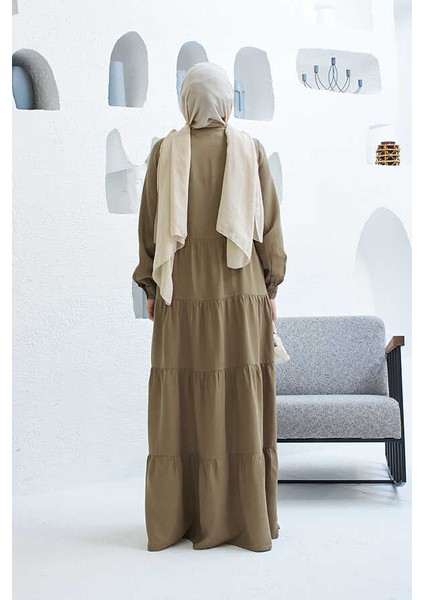 6556-PARÇA Boya Tensel Büzgülü Elbise Haki fiyatları