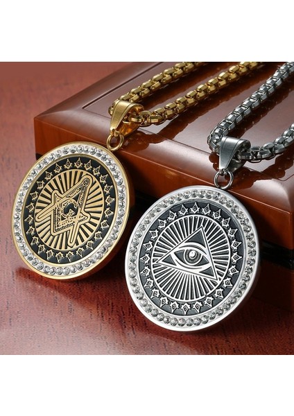 AL4600-GÜMÜŞ Klasik Dini Stil Yüksek Li Metal Nazar Işınları Kolye Kolye Masonik Erkekler Muska Takı (Yurt Dışından)