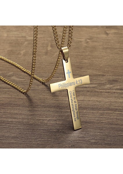 Altın Filipililer 4:13 Erkek Basit Çapraz Kolye Kolye Paslanmaz Çelik Dini Muska Takı Unisex Bijoux (Yurt Dışından)