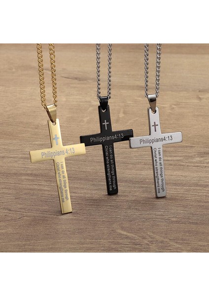 Altın Filipililer 4:13 Erkek Basit Çapraz Kolye Kolye Paslanmaz Çelik Dini Muska Takı Unisex Bijoux (Yurt Dışından) modelleri