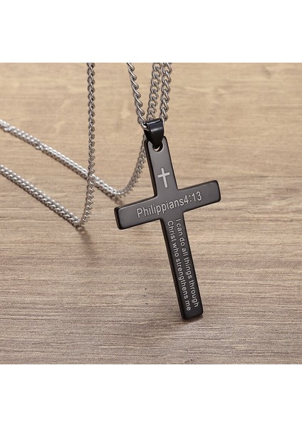 Altın Filipililer 4:13 Erkek Basit Çapraz Kolye Kolye Paslanmaz Çelik Dini Muska Takı Unisex Bijoux (Yurt Dışından) fırsatları