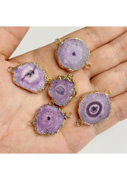 15MOR2PCKONEKTÖR 2 Adet Doğal Taş Renkli Akik Druzy Kolye Düzensiz Kuvars Çift Delik Bağlayıcı Charm Takı Yapımı Bilezikler Kolye (Yurt Dışından)