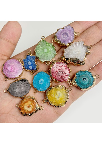 15MOR2PCKONEKTÖR 2 Adet Doğal Taş Renkli Akik Druzy Kolye Düzensiz Kuvars Çift Delik Bağlayıcı Charm Takı Yapımı Bilezikler Kolye (Yurt Dışından) fiyatları