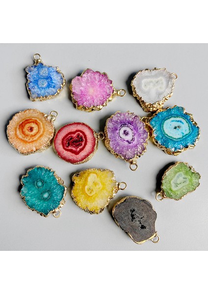 15MOR2PCKONEKTÖR 2 Adet Doğal Taş Renkli Akik Druzy Kolye Düzensiz Kuvars Çift Delik Bağlayıcı Charm Takı Yapımı Bilezikler Kolye (Yurt Dışından) modelleri