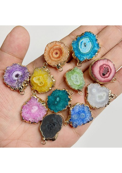 15MOR2PCKONEKTÖR 2 Adet Doğal Taş Renkli Akik Druzy Kolye Düzensiz Kuvars Çift Delik Bağlayıcı Charm Takı Yapımı Bilezikler Kolye (Yurt Dışından) indirimleri