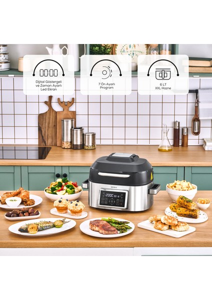 Gastro Grill 6 Kişilik Geniş Hacim Airfryer, Air Grill ve Izgara Makinesi