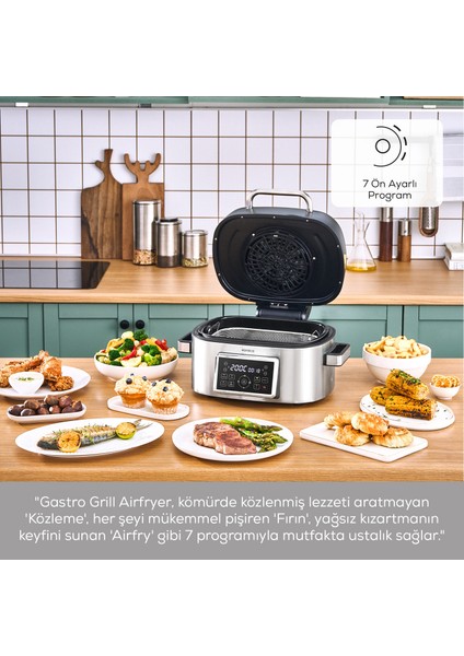 Gastro Grill 6 Kişilik Geniş Hacim Airfryer, Air Grill ve Izgara Makinesi