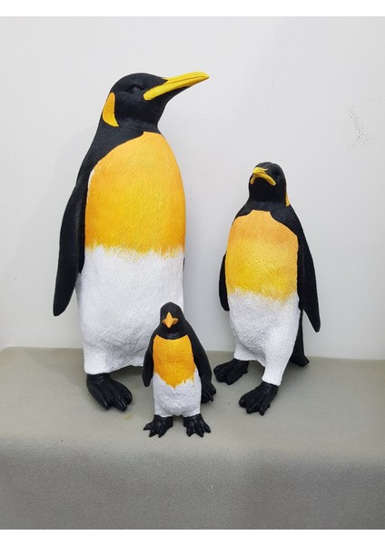 Penguen 3lü Aile Biblo Heykel Ev Ofis Dekoru Penguen Ailesi Biblo Bahçe Dekoru