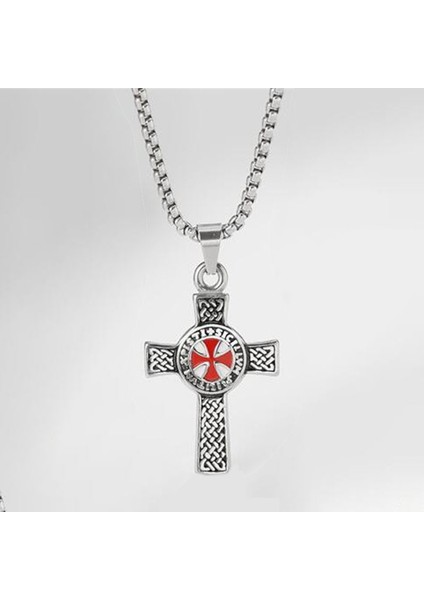 AL19625-GÜMÜŞ Vintage Punk Templar Kırmızı Şövalye Çapraz Kolye Kolye Erkekler Için On Muska Takı (Yurt Dışından)