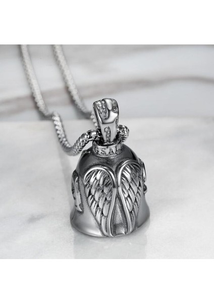 AL2263-GÜMÜŞ Vintage Punk Melek Kanat Metal Çan Kolye Kolye Erkekler ın Rock Partisi Biker Takı (Yurt Dışından)