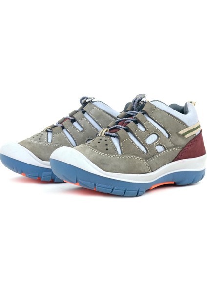 Hakiki Deri Kum Bordo Lastik Bağcıklı Çocuk Outdoor Ayakkabı