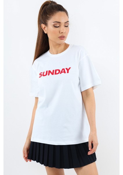 Kadın Motto Yazılı Oversize %100 Pamuk Uzun T-Shirt