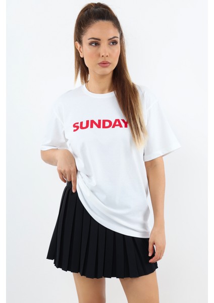 Kadın Motto Yazılı Oversize %100 Pamuk Uzun T-Shirt