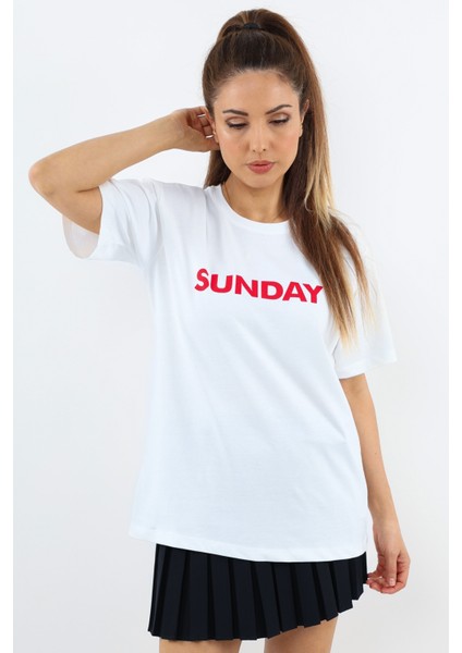 Kadın Motto Yazılı Oversize %100 Pamuk Uzun T-Shirt