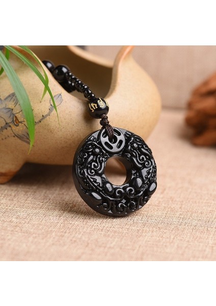 A20372-2-SIYAH Vintage Obsidyen Oyma Tilki Muska Kolye Boncuk Zincir Kolye Unisex Evrensel Takı Hediye Kolye Wome Için (Yurt Dışından)