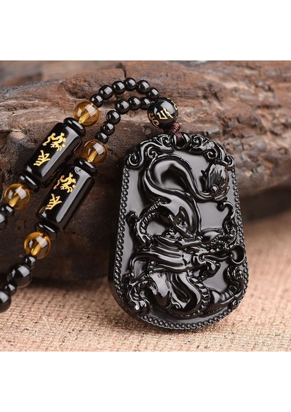 AL2319-EJDERHA Vintage Obsidyen Oyma Tilki Muska Kolye Boncuk Zincir Kolye Unisex Evrensel Takı Hediye Kolye Wome Için (Yurt Dışından)