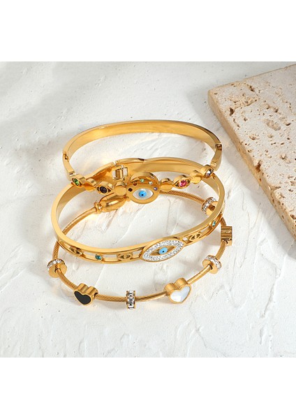 D269646B Trendy Boho Nazar Paslanmaz Çelik Bilezik Kadınlar Için Bilezikler Vintage Claarm Renkli Zirkon Dostluk Aksesuarları (Yurt Dışından) fiyatları