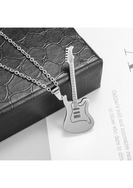 A4543-GÜMÜŞ Klasik Erkek Paslanmaz Çelik Gitar Kolye Kolye Hip Hop Müzik Rock Tarzı Kolye Titanyum Çelik Takı Hediye (Yurt Dışından)