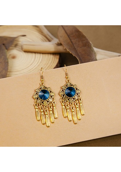 Turkuaz Küpeler Vintage Etnik Tarz Püskül Küpe Değerli Taş Küpe (Yurt Dışından)