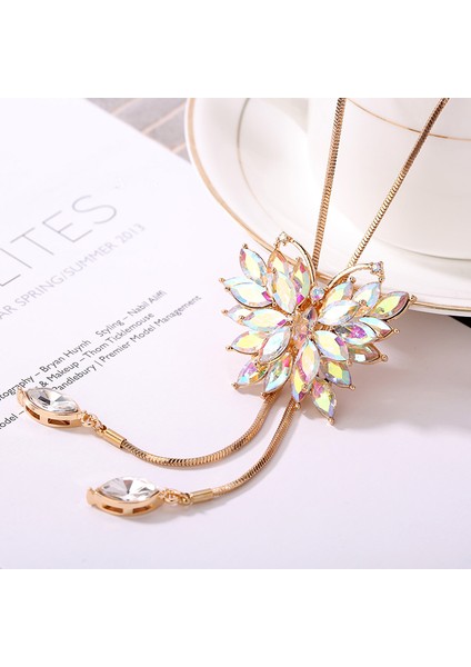 Kristal Zirkon , Uzun Kolye, Ayarlanabilir Kazak Zinciri (Yurt Dışından)