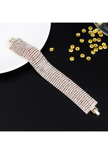 11 Sıra Altın Lüks Rhinestone Tam Matkap Bilezik Kadınlar Için Kristal Manşet Bilezik Düğün Gelin Bilezik Altın Gümüş Renk Bilezik Takı (Yurt Dışından)