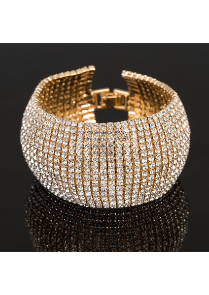11 Sıra Altın Lüks Rhinestone Tam Matkap Bilezik Kadınlar Için Kristal Manşet Bilezik Düğün Gelin Bilezik Altın Gümüş Renk Bilezik Takı (Yurt Dışından) modelleri