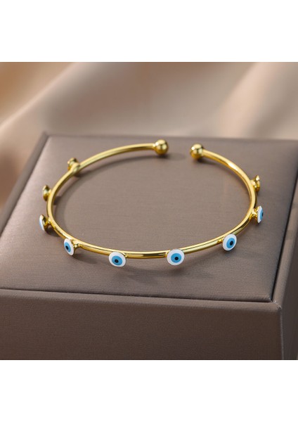 B1052G-2 Nazar Bilezikler Kadın Erkek Paslanmaz Çelik Lüks Türk Gözü Bileklik Bileklik Vintage Çift Takı Pulrasras Mujer Bijoux (Yurt Dışından) fırsatları