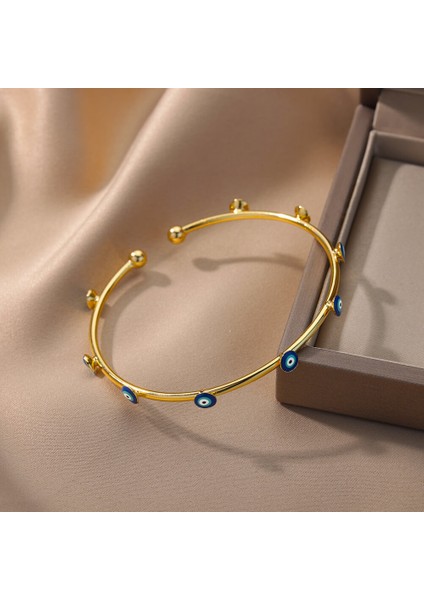 B1052G-2 Nazar Bilezikler Kadın Erkek Paslanmaz Çelik Lüks Türk Gözü Bileklik Bileklik Vintage Çift Takı Pulrasras Mujer Bijoux (Yurt Dışından) indirimleri