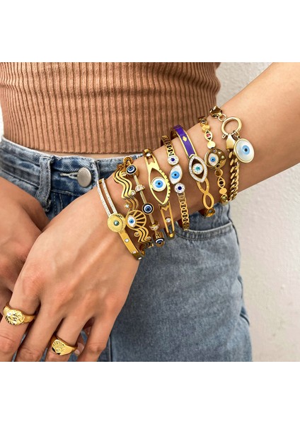D269646B Trendy Boho Nazar Paslanmaz Çelik Bilezik Kadınlar Için Bilezikler Vintage Claarm Renkli Zirkon Dostluk Aksesuarları (Yurt Dışından) modelleri