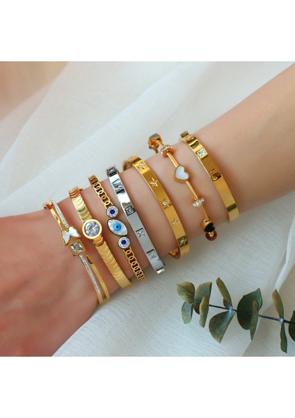 D269646B Trendy Boho Nazar Paslanmaz Çelik Bilezik Kadınlar Için Bilezikler Vintage Claarm Renkli Zirkon Dostluk Aksesuarları (Yurt Dışından) fırsatları