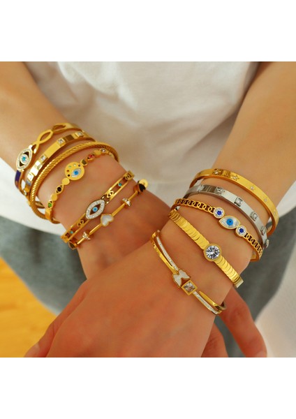 D269646B Trendy Boho Nazar Paslanmaz Çelik Bilezik Kadınlar Için Bilezikler Vintage Claarm Renkli Zirkon Dostluk Aksesuarları (Yurt Dışından) indirimleri
