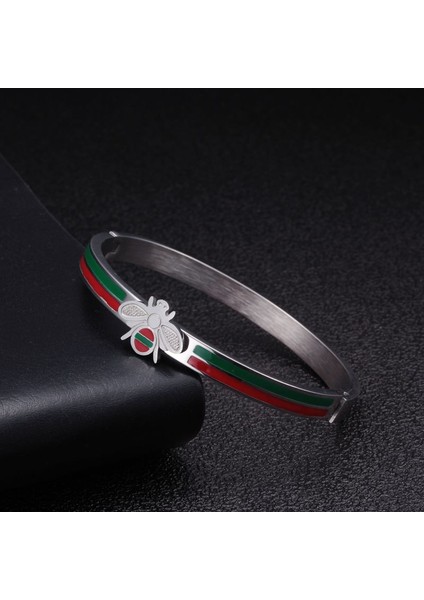 56-58MM Stili Gümüş Lüks Paslanmaz Çelik Charm Bilezik Erkekler Kadınlar Için Ol Takı Altın Kaplama Arı Düğün Parti Manşet Bilezik Darbe (Yurt Dışından)