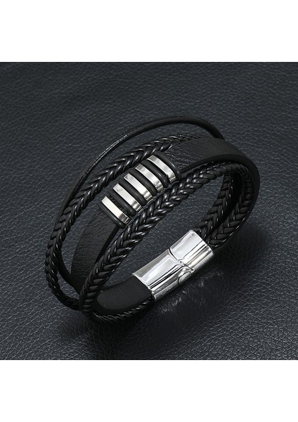 21CM Tarzı No.37 Boyutu Moda Siyah Deri Bilezik Erkekler Için Charm Manyetik Örgülü Punk Rock Adam Bilezik Manşet Bilezikler Erkekler Pulseira Masculina (Yurt Dışından)