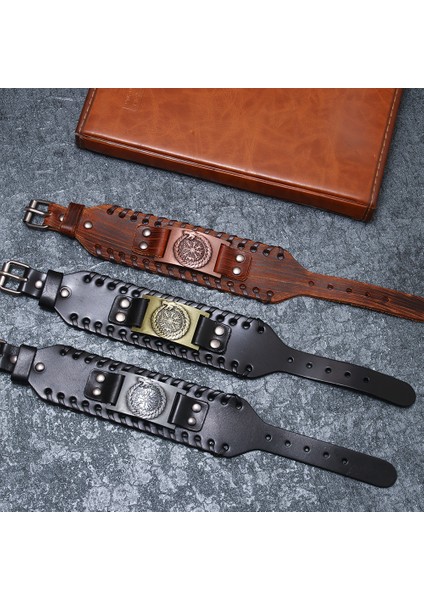 Yeşil Viking Ejderha Pterosaur Üçgen Odin Rune Bilezik Erkek Aksesuarları Yeni Moda Metal Deri Aksesuarları Dini Muska (Yurt Dışından) modelleri