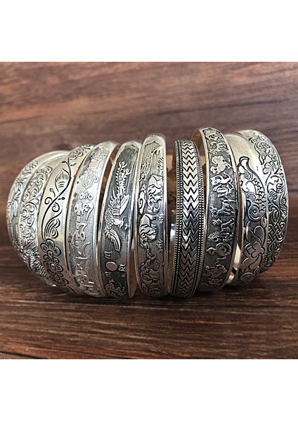 K Yeni Retro Manşet Bilezik Tibet Gümüş Metal Oyma Balık Fil Çiçek Bilezik Vintage Çingene Takı Kadın Hediyeler (Yurt Dışından) fiyatları