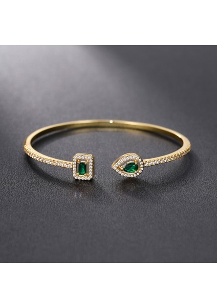 XL804 Huitan Lüks Greenwhiteblue Kübik Zirkonya Manşet Bilezik Bileklik Kadınlar Için Li Kadın El Takı (Yurt Dışından)