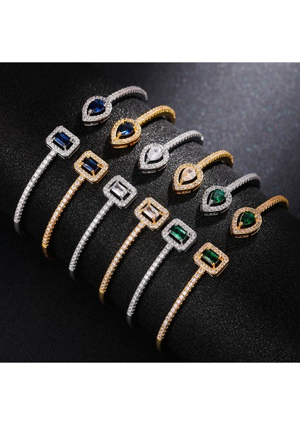 XL804 Huitan Lüks Greenwhiteblue Kübik Zirkonya Manşet Bilezik Bileklik Kadınlar Için Li Kadın El Takı (Yurt Dışından) fiyatları