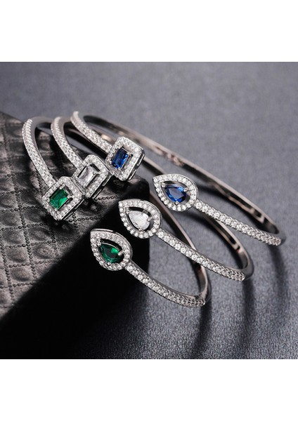 XL804 Huitan Lüks Greenwhiteblue Kübik Zirkonya Manşet Bilezik Bileklik Kadınlar Için Li Kadın El Takı (Yurt Dışından) modelleri