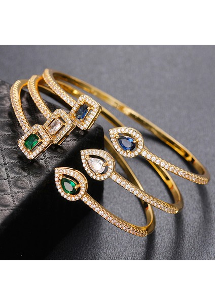 XL804 Huitan Lüks Greenwhiteblue Kübik Zirkonya Manşet Bilezik Bileklik Kadınlar Için Li Kadın El Takı (Yurt Dışından) fırsatları