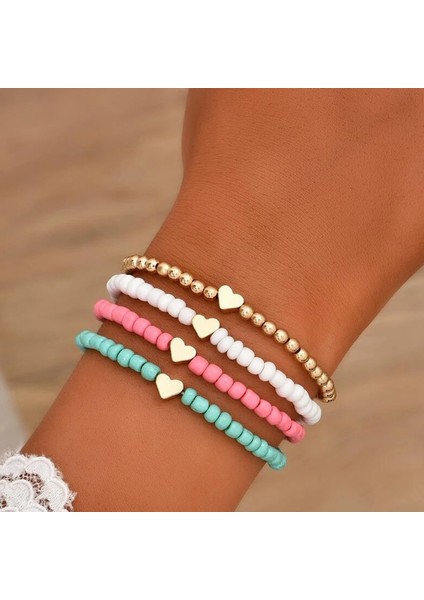 B052 Ywzıxln Boho Kazınmış Çok Katmanlı Renkli Boncuk Zincir Kalp Kolye Bilezik Aksesuarları Kadınlar Için En Iyi Hediye B052 (Yurt Dışından)