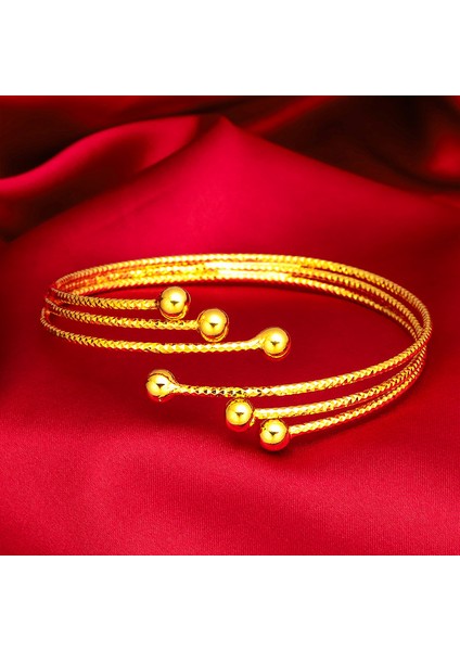 Bileklik Sarı Altın Renk Takı Setleri Kadınlar Için Çok Boncuklu Charm Bilezik ve Bilezikler Yüzük Takı Seti Aksesuar Parti Hediyeler Bijoux (Yurt Dışından)