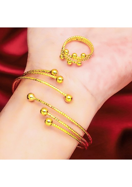 Bileklik Sarı Altın Renk Takı Setleri Kadınlar Için Çok Boncuklu Charm Bilezik ve Bilezikler Yüzük Takı Seti Aksesuar Parti Hediyeler Bijoux (Yurt Dışından) modelleri