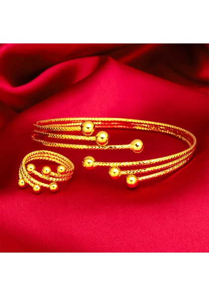 Bileklik Sarı Altın Renk Takı Setleri Kadınlar Için Çok Boncuklu Charm Bilezik ve Bilezikler Yüzük Takı Seti Aksesuar Parti Hediyeler Bijoux (Yurt Dışından) indirimleri