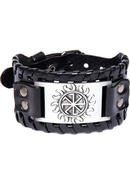 Pembe Yeni Trendy Odin Üçgen Viking Rune Bilezik Erkek Moda Metal Deri Dokuma Aksesuarları Muska Takı Parti Hediye (Yurt Dışından)