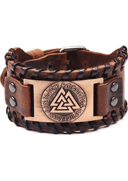 Pembe Yeni Trendy Odin Üçgen Viking Rune Bilezik Erkek Moda Metal Deri Dokuma Aksesuarları Muska Takı Parti Hediye (Yurt Dışından) fiyatları