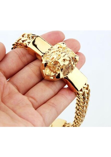 A10022-ALTIN-22CM Moda Yüksek Paslanmaz Çelik Zincir Altın Renk Aslan Kafası Punk Bilezik Erkekler Hip Hop Trend Biker Takı Hediyeler (Yurt Dışından) fırsatları