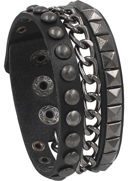 Pembe Vintage Siyah Punk Erkek Kadın Kare Perçin Çivili Geniş Manşet Pu Deri Bilezik Zinciri Moda Bilezik Bilezik Takı Hediyeler (Yurt Dışından) fiyatları