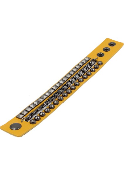 Pembe Vintage Siyah Punk Erkek Kadın Kare Perçin Çivili Geniş Manşet Pu Deri Bilezik Zinciri Moda Bilezik Bilezik Takı Hediyeler (Yurt Dışından) modelleri