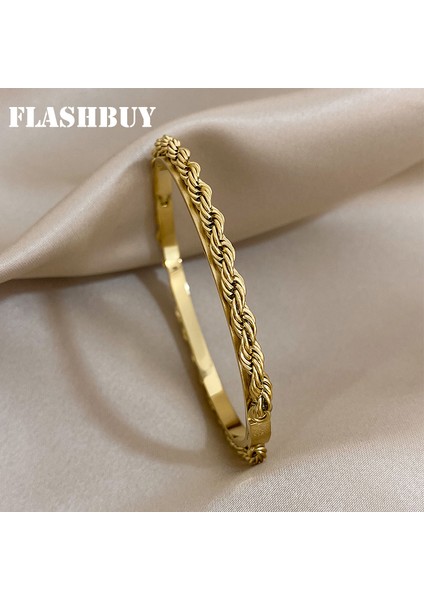 A2695501E-001 Flashbuy Yeni Basit Altın Rengi Bükülmüş Paslanmaz Çelik Bilezik Kadınlar Için Bilezikler Trendy Benzersiz Tasarım Su Geçirmez Takı Hediye (Yurt Dışından) fiyatları