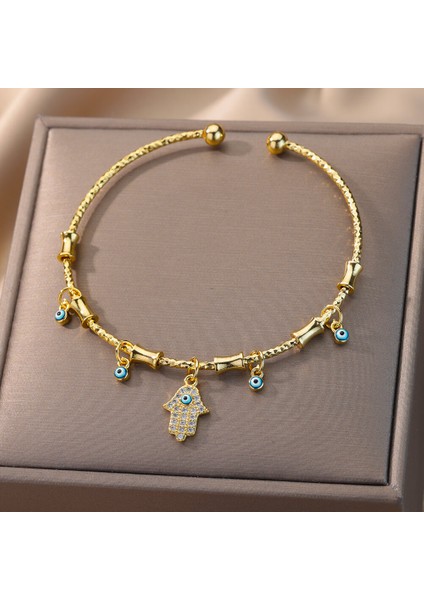 B1031G Hamsa El Nazar Bilezik Kadınlar Için Paslanmaz Çelik Zirkon Bilezik Bileklik Vintage Türk Şanslı Lüks Takı Hediye Pulseras (Yurt Dışından) fiyatları